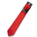 Set di cravatta rossa tinta unita da uomo con fazzoletto da taschino e spilla per matrimonio. - Rosso