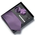 Set regalo cravatta uomo viola matrimonio affari cravatta fazzoletto fermacravatta - Viola