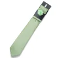 Set cravatta uomo verde chiaro con fazzoletto e fiore per matrimonio e lavoro elegante. - Verde chiaro