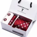 Luxury red polka dot tie pocket square and cufflinks gift box set for men wedding suit. - SB25