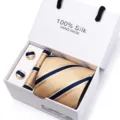 Heren zaken zijden das set met pochet en manchetknopjes in luxe geschenkdoos verpakt. - SB238