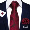 Set cravatta fazzoletto da taschino gemelli paisley uomo matrimonio abito - S22