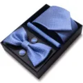 Heren Blauw Stippen Das Strik Zakdoek Manchetknopen Set Formele Zakelijke Cadeauverpakking - WB244