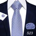Set cravatta quadretti blu fazzoletto e gemelli da uomo per abito formale matrimonio - S23