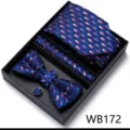 Coffret cadeau cravate pochette nœud papillon et boutons de manchette carrelés bleus homme. - WB172