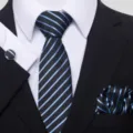 Conjunto corbata pañuelo gemelos traje formal hombre negocios negro y azul a rayas - S57