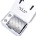 Heren zijden das en manchetknopen cadeau set, zilver grijs geruit patroon zakelijk. - SB300