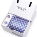 Blauw geruite zijden das en manchetknopen cadeaupakket voor heren zaken bruiloft. - SB243