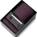 Coffret cadeau cravate homme affaires avec pochette assortie boutons de manchette et pince cravate. - HB62