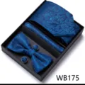 Coffret cadeau cravate nœud papillon pochette et boutons de manchette jacquard bleu. - Bleu