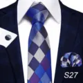 Set cravatta uomo fantasia geometrica fazzoletto gemelli per abito formale business - S27