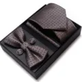 Luxe Heren Jacquard Das Strik Manchetknopen Pocketdoek Cadeaudoos Set Bruin 8cm - WB249