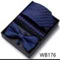 Ensemble cravate noeud papillon boutons de manchette homme bleu mariage formel jacquard - WB176