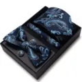 Heren Blauwe Paisley Stropdas Vlinderdas Manchetknopen Cadeauset Voor Huwelijk - WB250