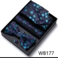 Coffret cadeau homme cravate bleue florale pochette nœud papillon boutons de manchette mariage - WB177