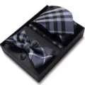 Heren zaken stijl geruite stropdas vlinderdas manchetknopen pochet gift box set 8cm - WB251