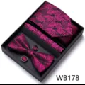 Coffret cadeau cravate nœud papillon boutons de manchette jacquard feuille magenta homme. - WB178