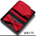 Hommes rouge carreaux cravate noeud papillon pochette boutons de manchette coffret cadeau. - WB179