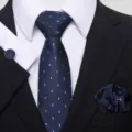 Conjunto de corbata formal de negocios para hombre azul oscuro con pañuelo y gemelo - Estilo S47