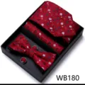 Ensemble cravate pochette noeud papillon boutons de manchette rouge floral mariage - WB180