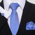 Conjunto de corbata azul con lunares pañuelo y gemelos para hombre traje de boda var - Estilo S45