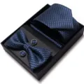Heren 4-delige business stropdas vlinderdas manchetknopen cadeau doos blauw jacquard - WB257