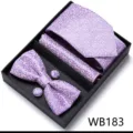 Ensemble Cravate Nœud Papillon Boutons de Manchette Jacquard Violet Mariage Homme - WB183