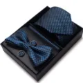 Heren zwart blauw geometrisch patroon das vlinderstrik manchetknopen pochet cadeauset - WB258