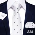 Set cravatta pois neri bianchi fazzoglietto gemelli da uomo per abito formale matrimonio. - S35