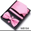 Coffret Cadeau Homme Cravate Nœud Papillon Pochette Boutons de Manchette Rose Jacquard Mariage - Rose
