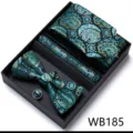 Coffret cravate nœud papillon pochette boutons de manchette motif cachemire bleu homme - WB185