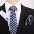 Blauwe geruite stropdas set voor heren, inclusief das pochet en manchetknopen formele kleding. - S79