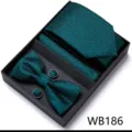 Coffret cadeau cravate nœud papillon boutons de manchette jacquard vert foncé homme - WB186