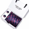 Luxe heren zijde bloemen stropdas en manchetknopen cadeaupakket voor zakelijk gebruik. - SB313