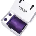 Heren paarse zijde das pochet manchetknopen cadeau set doos zakelijke trouwpak - SB314