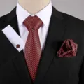 Heren formele rood zwart gestipte das pochet manchetknopen set voor trouwpak zakelijk - S63