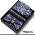 Hommes luxe floral cravate noeud papillon poche carrée boutons de manchette ensemble boite - WB188