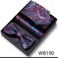 Coffret cravate nœud papillon boutons de manchette pochette cachemire rouge homme costume - WB190