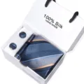 Luxe blauwe gestreepte zijden das manchetknopen en pochet cadeauset voor formele heren - SB317
