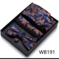 Coffret cadeau cravate nœud papillon boutons de manchette jacquard floral bleu homme - WB191