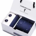 Classic Men's Blue Polka Dot Tie Handkerchief Cufflinks Gift Box Set for Wedding - SB29