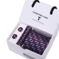 Men's striped necktie gift set with pocket square and cufflinks for business wedding formal wear. - SB37