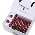 Men's Classic Red Striped Tie Pocket Square Cufflinks Gift Set for Wedding Business - SB39