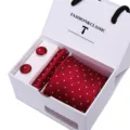 Luxury red polka dot tie, pocket square and cufflinks gift set for formal wedding suit. - SB43