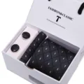 Men's business tie gift box set, elegant patterned necktie, pocket square and stylish cufflinks. - SB48