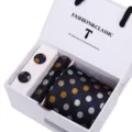 Men's vintage polka dot necktie pocket square and cufflinks gift box set for formal events. - SB49