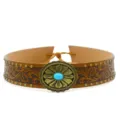 Vintage leather hat band with turquoise metal buckle, embossed western cowboy accessories. - 2#