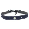 Close-up detail of dark leather hat band with silver star, studs and white contrast stitch. - 3#