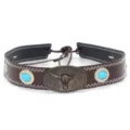 Westlicher Cowboy Hutband mit Stierkopf Metall Schnalle und Türkis Steinen Leder. - 2#