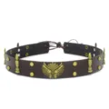 Vintage Leder Hutband Detail, Punk Stil bronzefarbene Flügel Emblem und Patronen Nieten. - 4#
